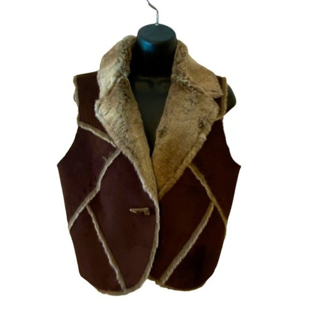 American Eagle chocolate brown vegan suede & fur vest ranch wear Small